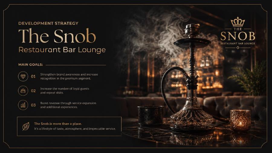 Strategy deck cover for The Snob restaurant bar lounge